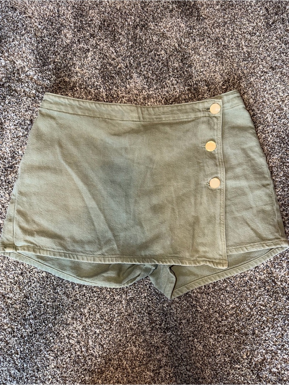 Zara Olive Green Wrap Skort with Gold Button Accents